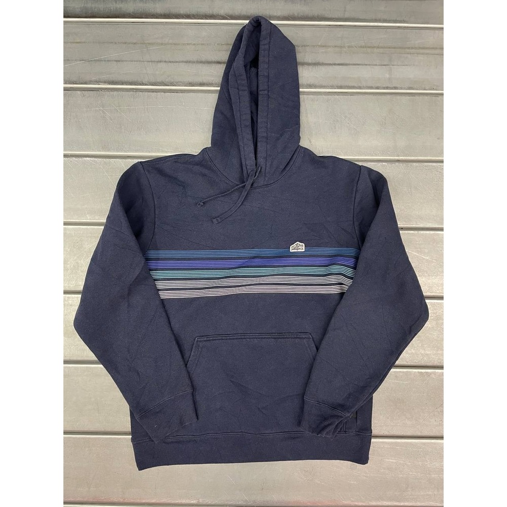 Patagonia Hoodie Sweatshirt‎ Mens Medium Blue Logo Ridge Stripe Uprisal
